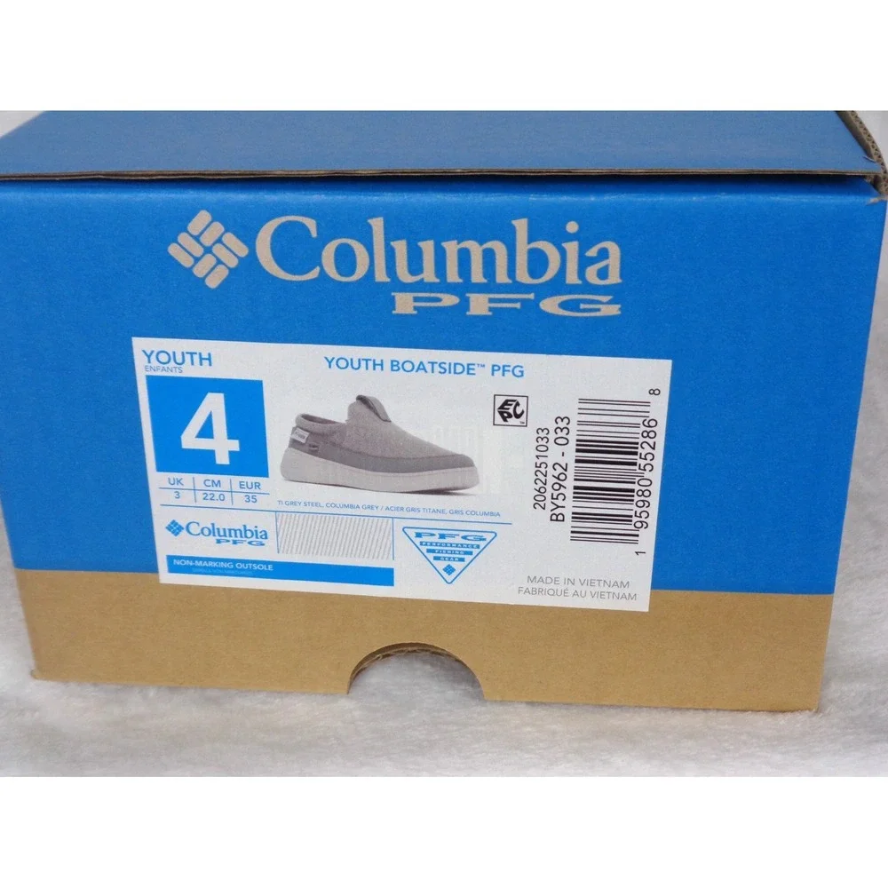 Columbia Youth Boatside PFG Gray Slip-On Casual Shoes Size 4 Non-Marking Outsole